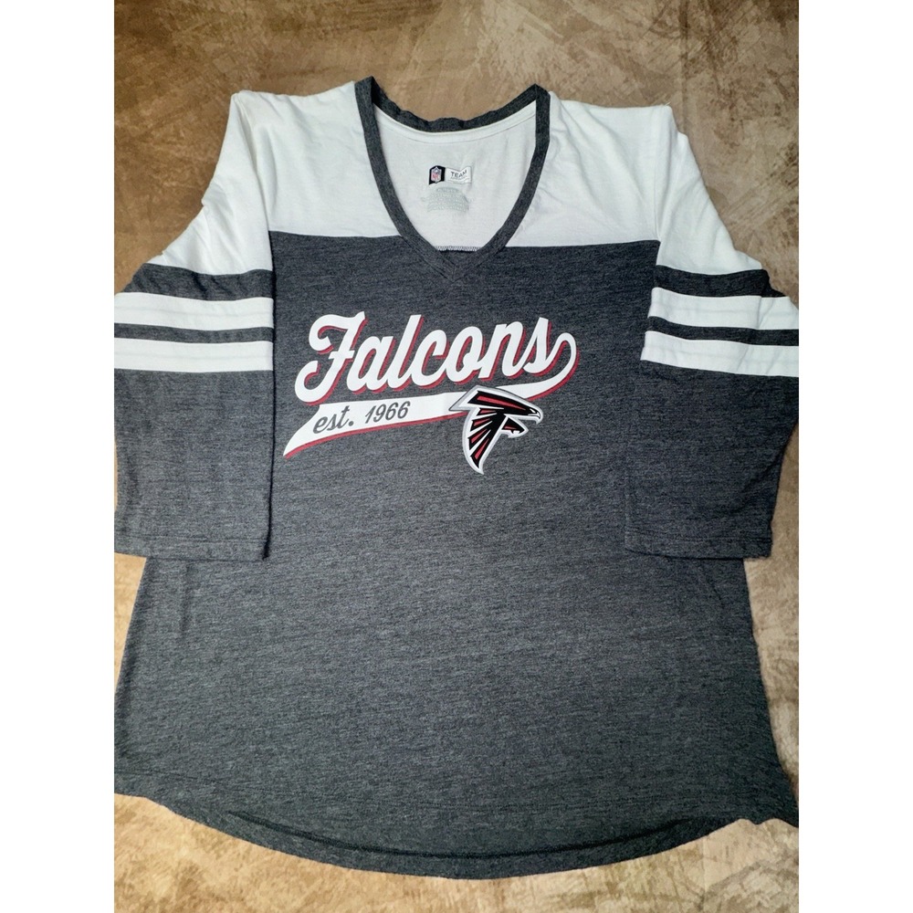 NFL Team Apparel Atlanta Falcons V-Neck 3/4 Sleeve Shirt Women's XL Gray NWOT